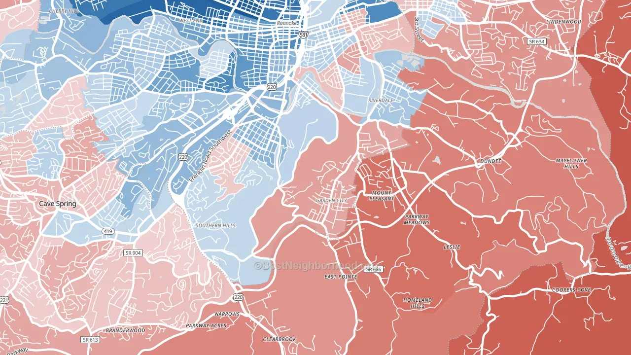 24014, VA block-group political-lean map