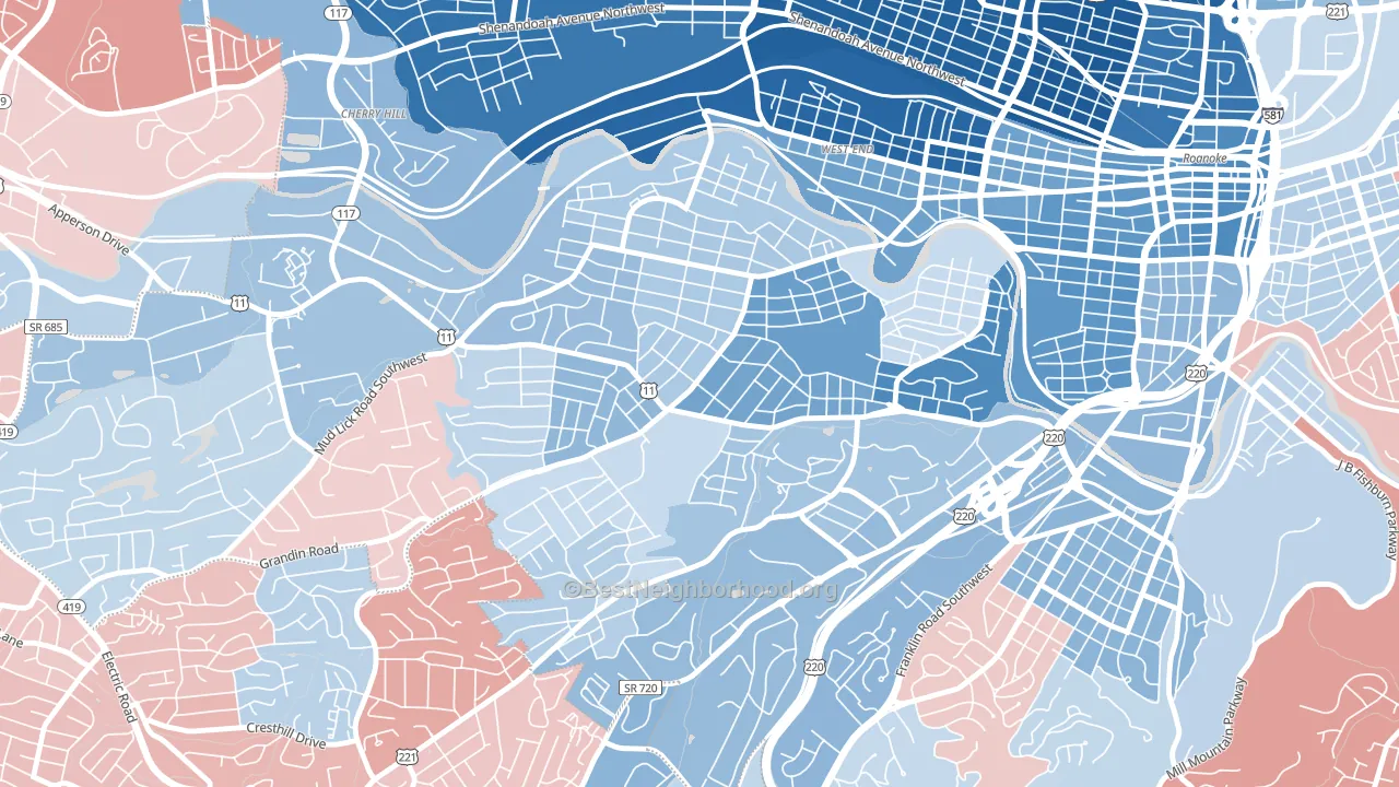 24015, VA block-group political-lean map