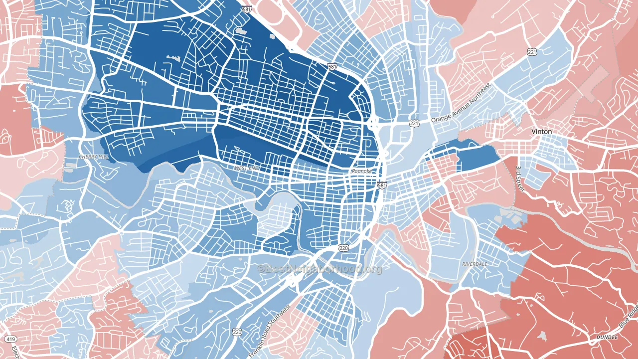 24016, VA block-group political-lean map