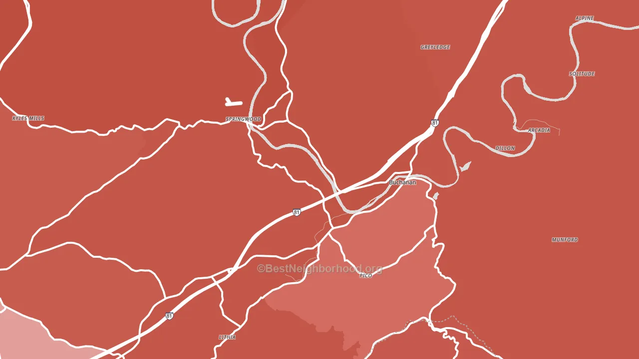 24066, VA block-group political-lean map