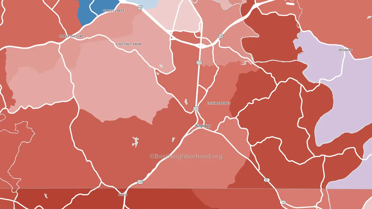 24148, VA block-group political-lean map