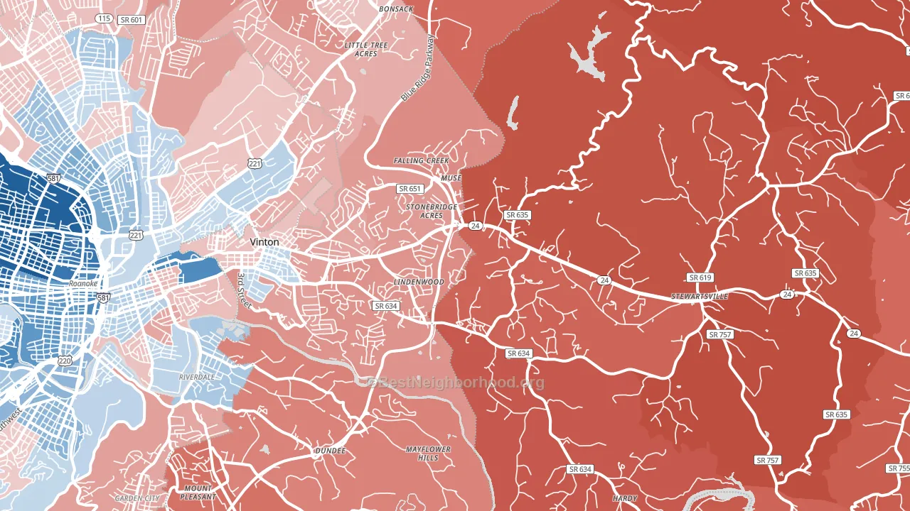24179, VA block-group political-lean map