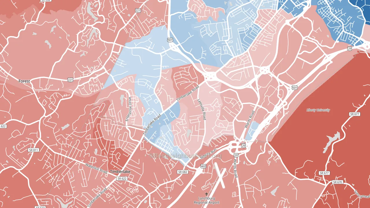 24502, VA block-group political-lean map
