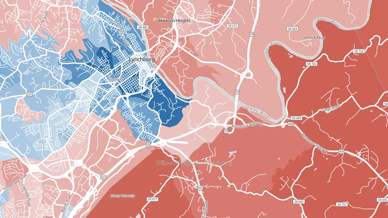 24504, VA block-group political-lean map
