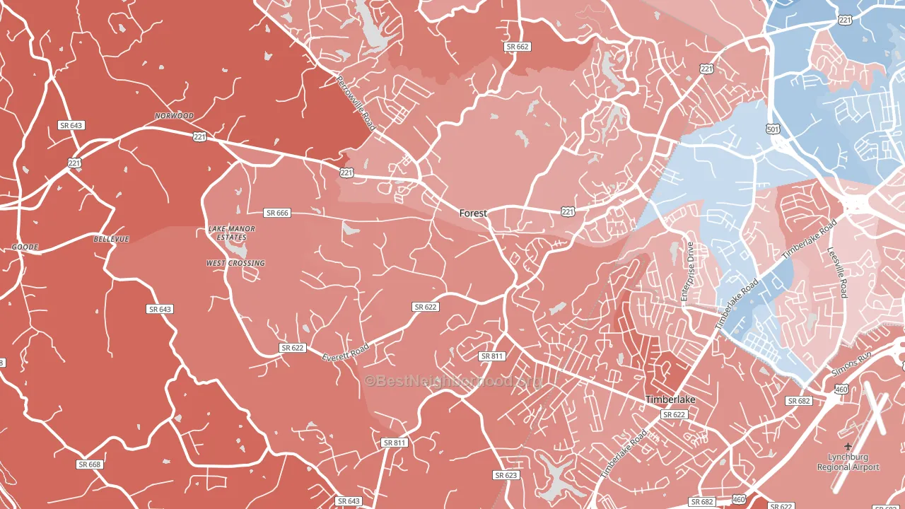 24551, VA block-group political-lean map
