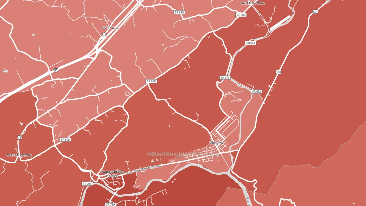 24555, VA block-group political-lean map