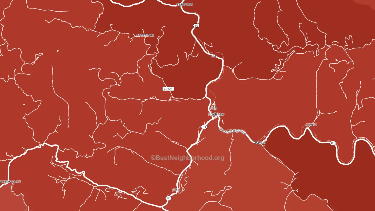 24817, WV block-group political-lean map