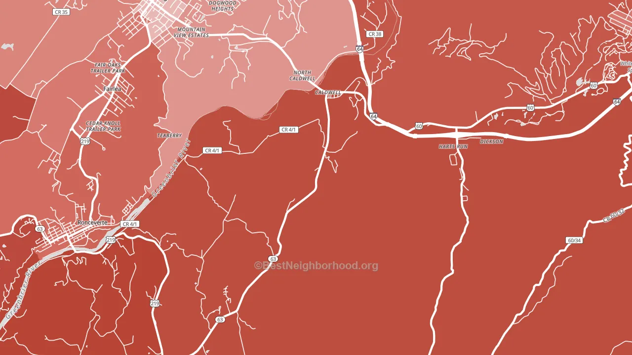 24925, WV block-group political-lean map