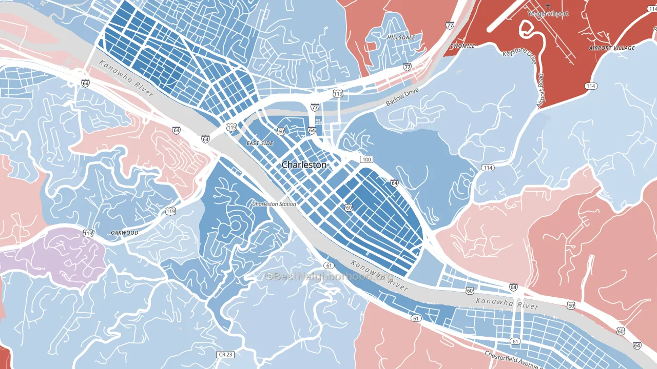 25301, WV block-group political-lean map