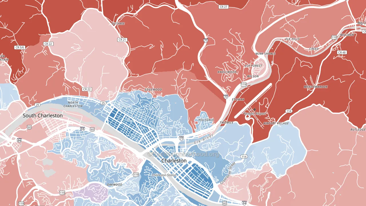 25302, WV block-group political-lean map