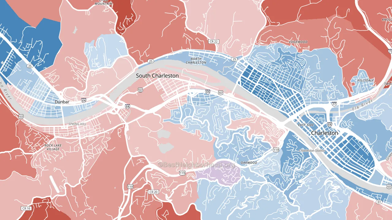 25303, WV block-group political-lean map
