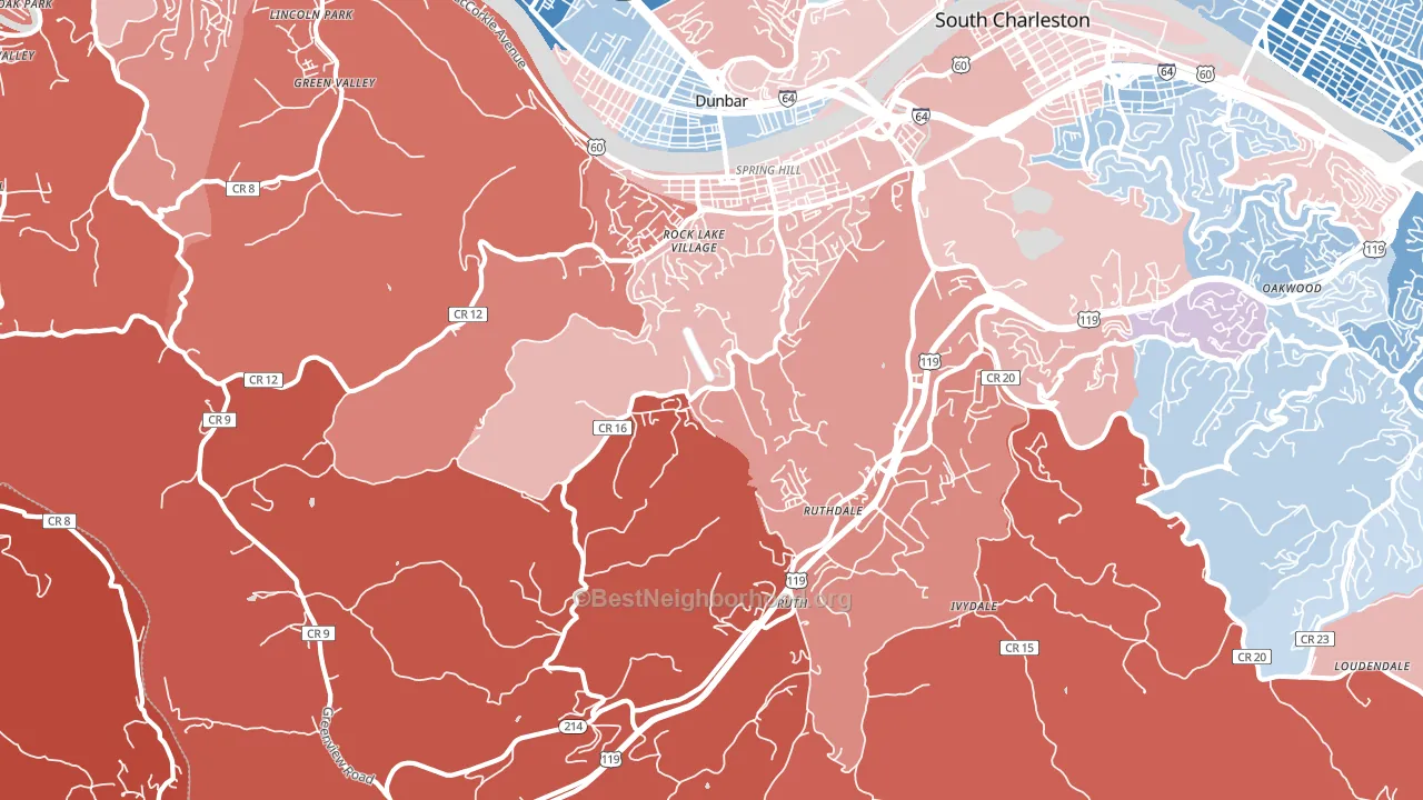 25309, WV block-group political-lean map