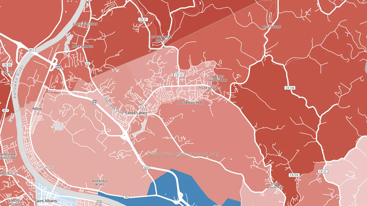 25313, WV block-group political-lean map