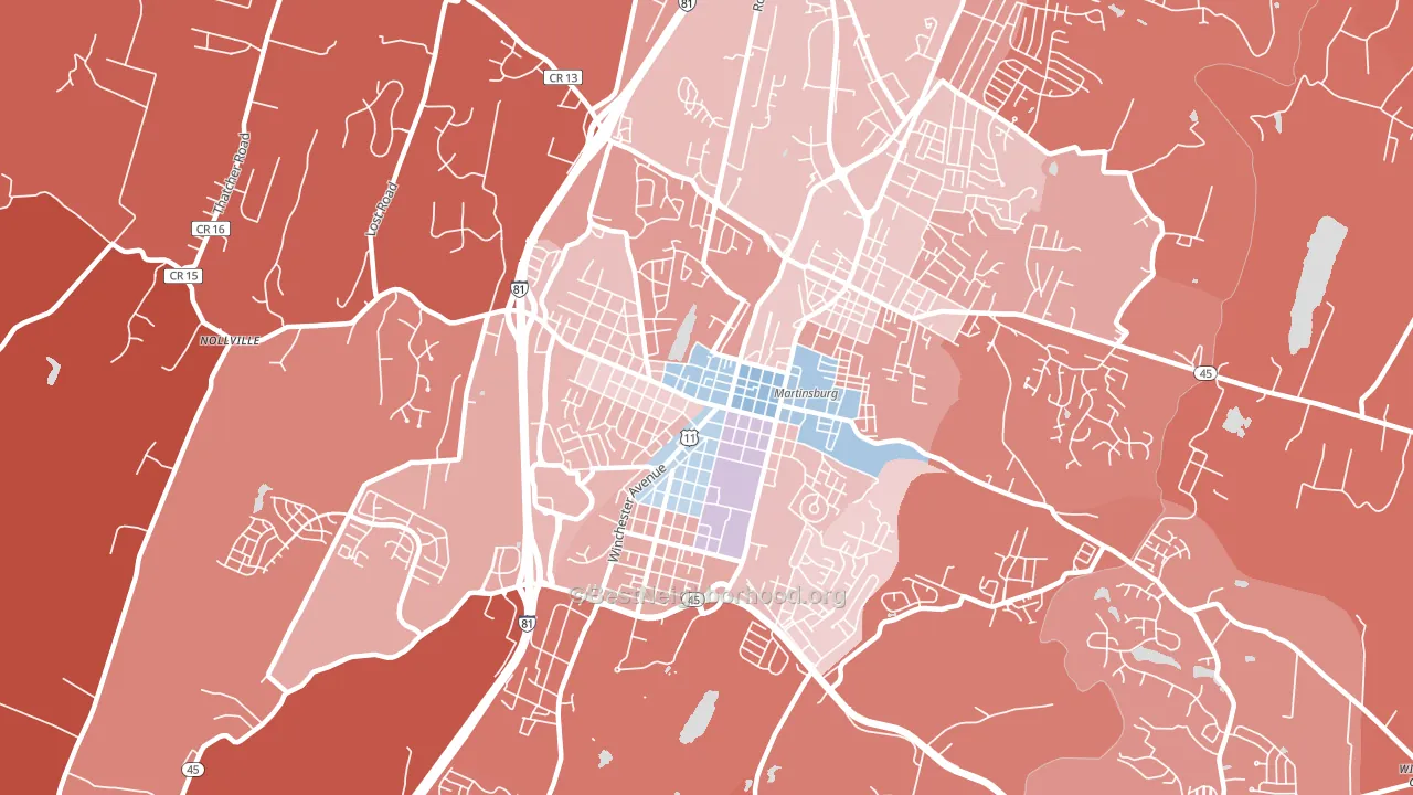 25401, WV block-group political-lean map