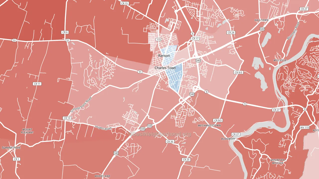 25414, WV block-group political-lean map