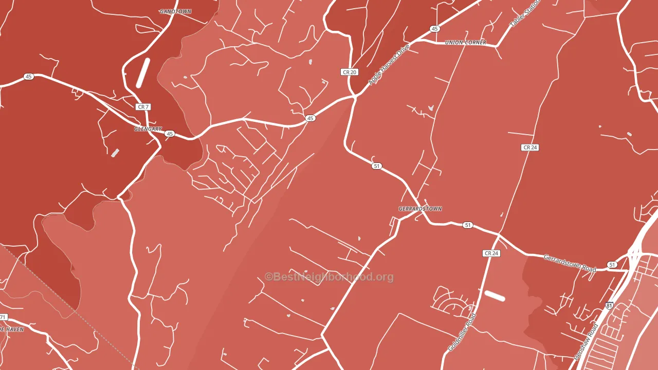 25420, WV block-group political-lean map