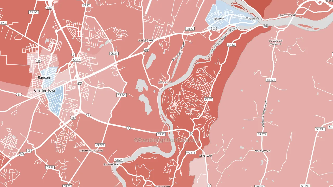 25425, WV block-group political-lean map