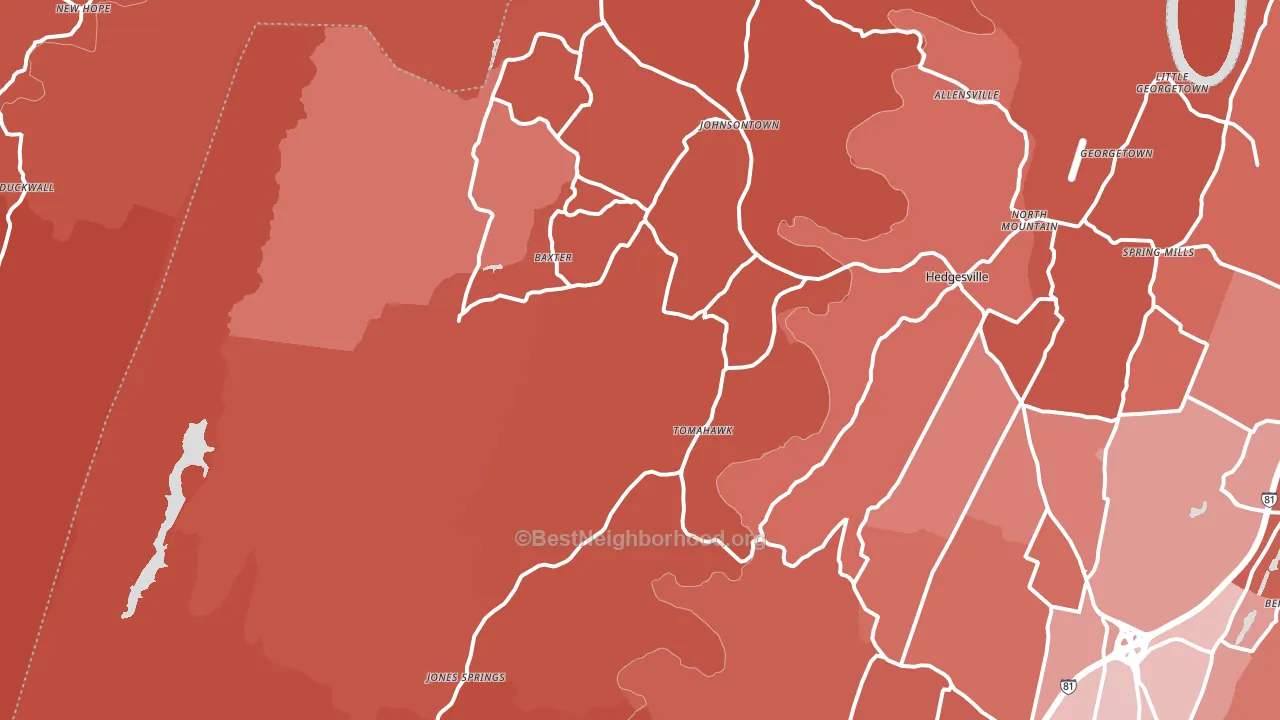 25427, WV block-group political-lean map