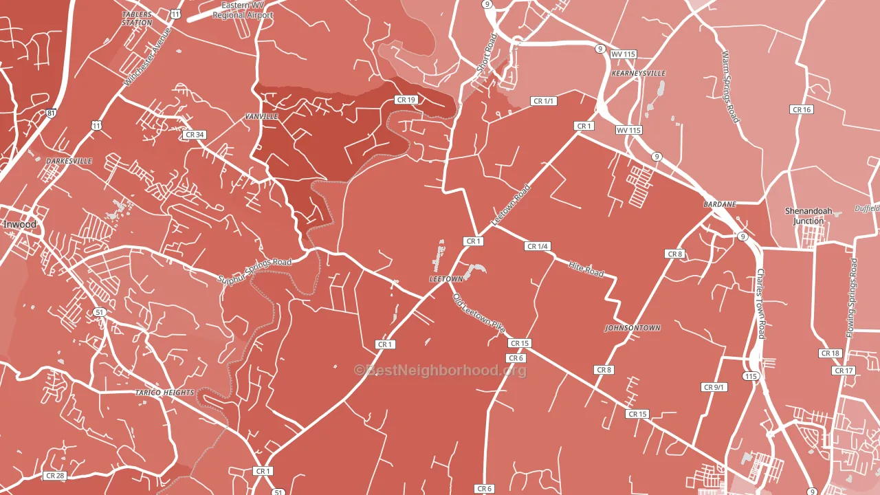 25430, WV block-group political-lean map