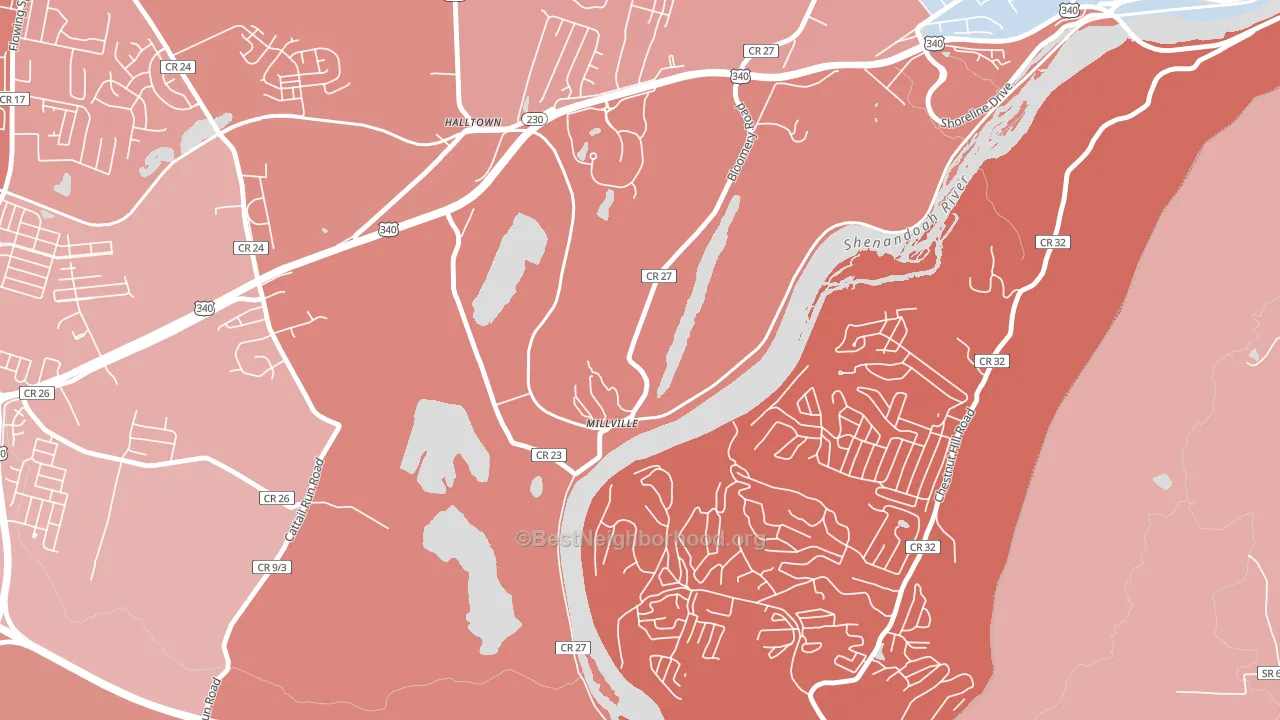 25432, WV block-group political-lean map