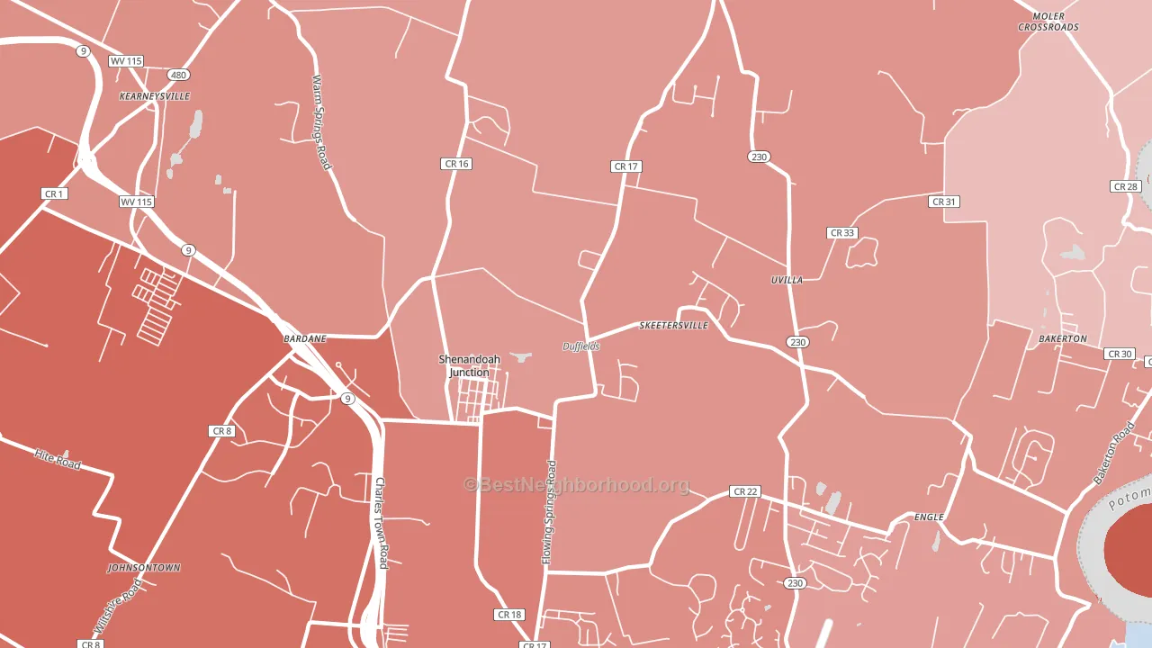 25442, WV block-group political-lean map