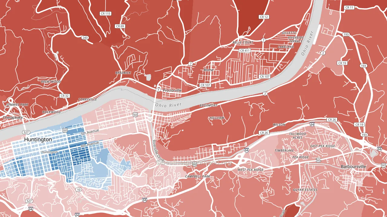 25702, WV block-group political-lean map