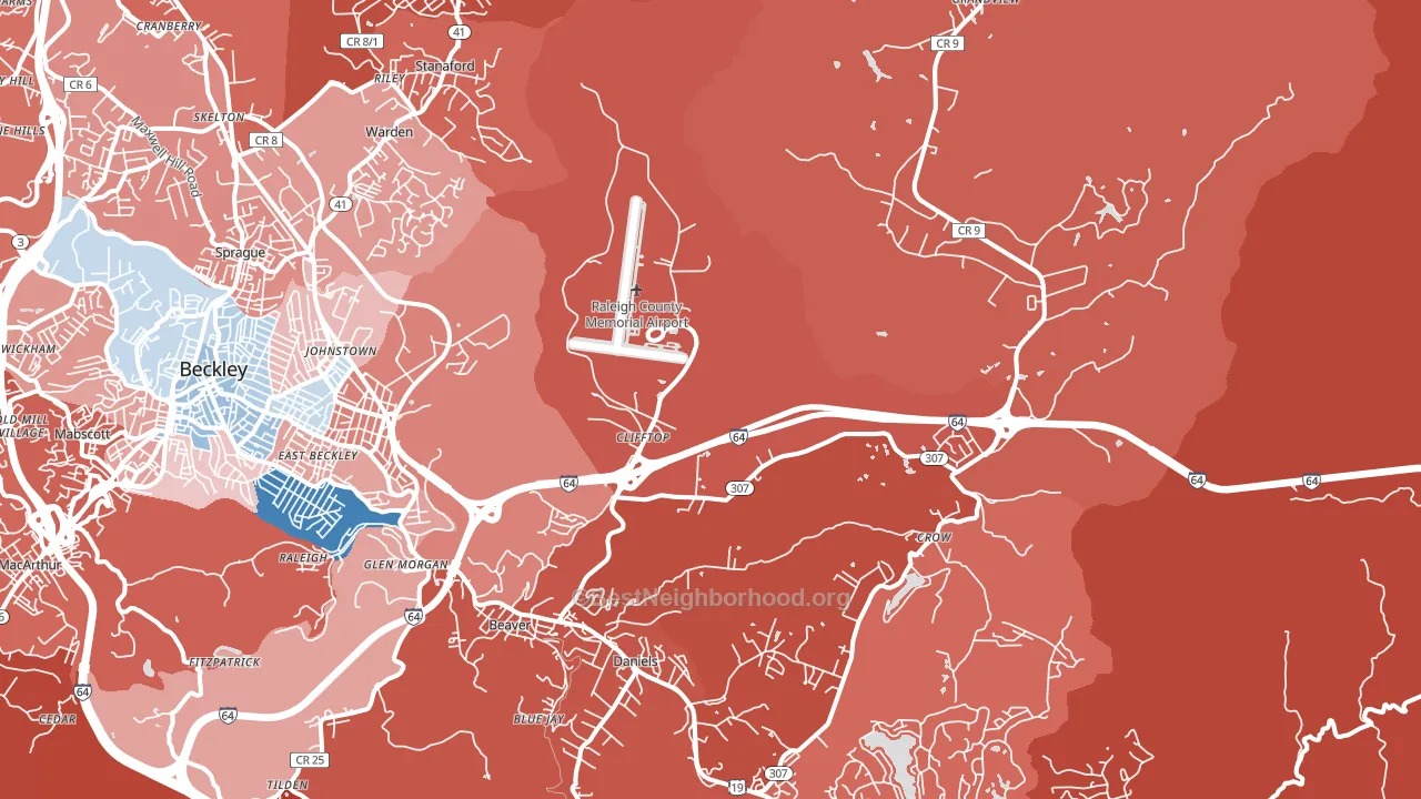 25813, WV block-group political-lean map