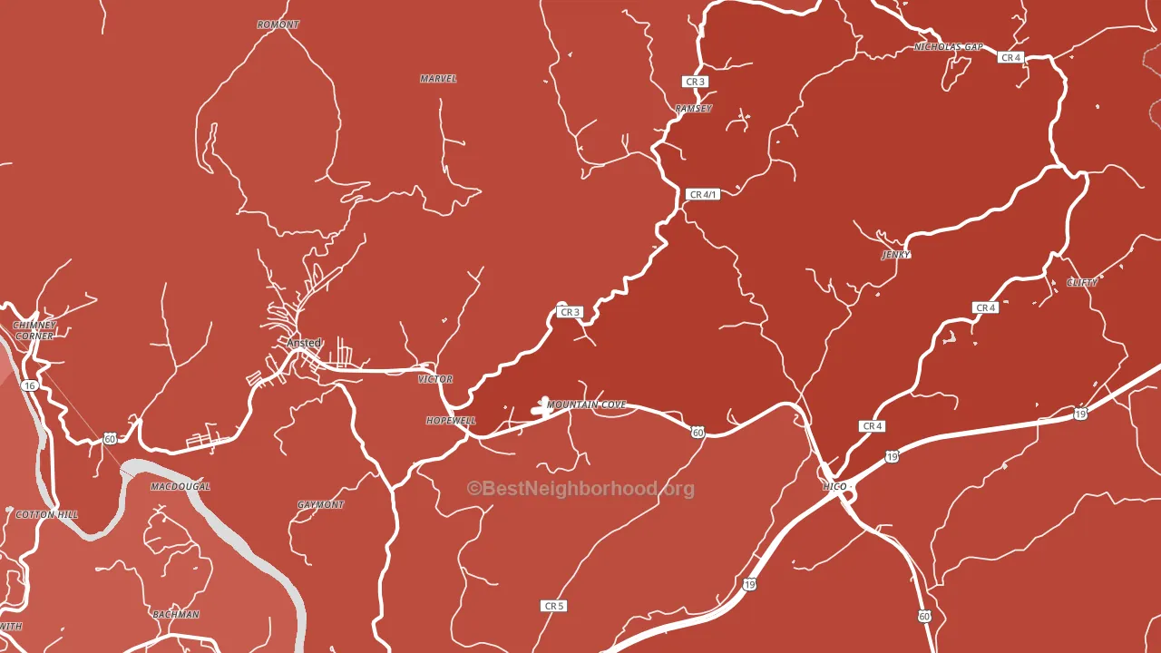 25938, WV block-group political-lean map