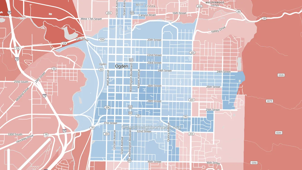 25th Street, Ogden, UT block-group political-lean map