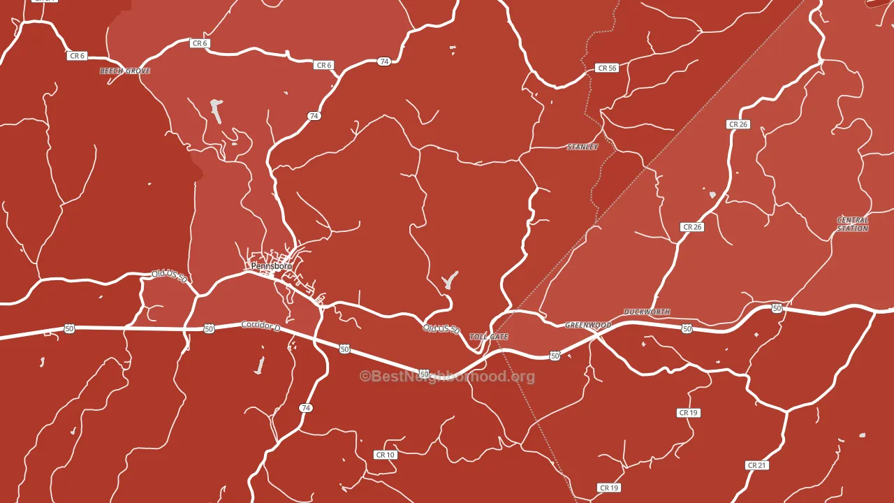 26415, WV block-group political-lean map
