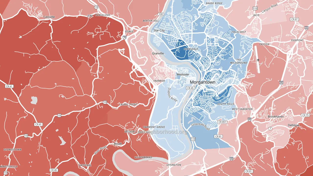 26501, WV block-group political-lean map