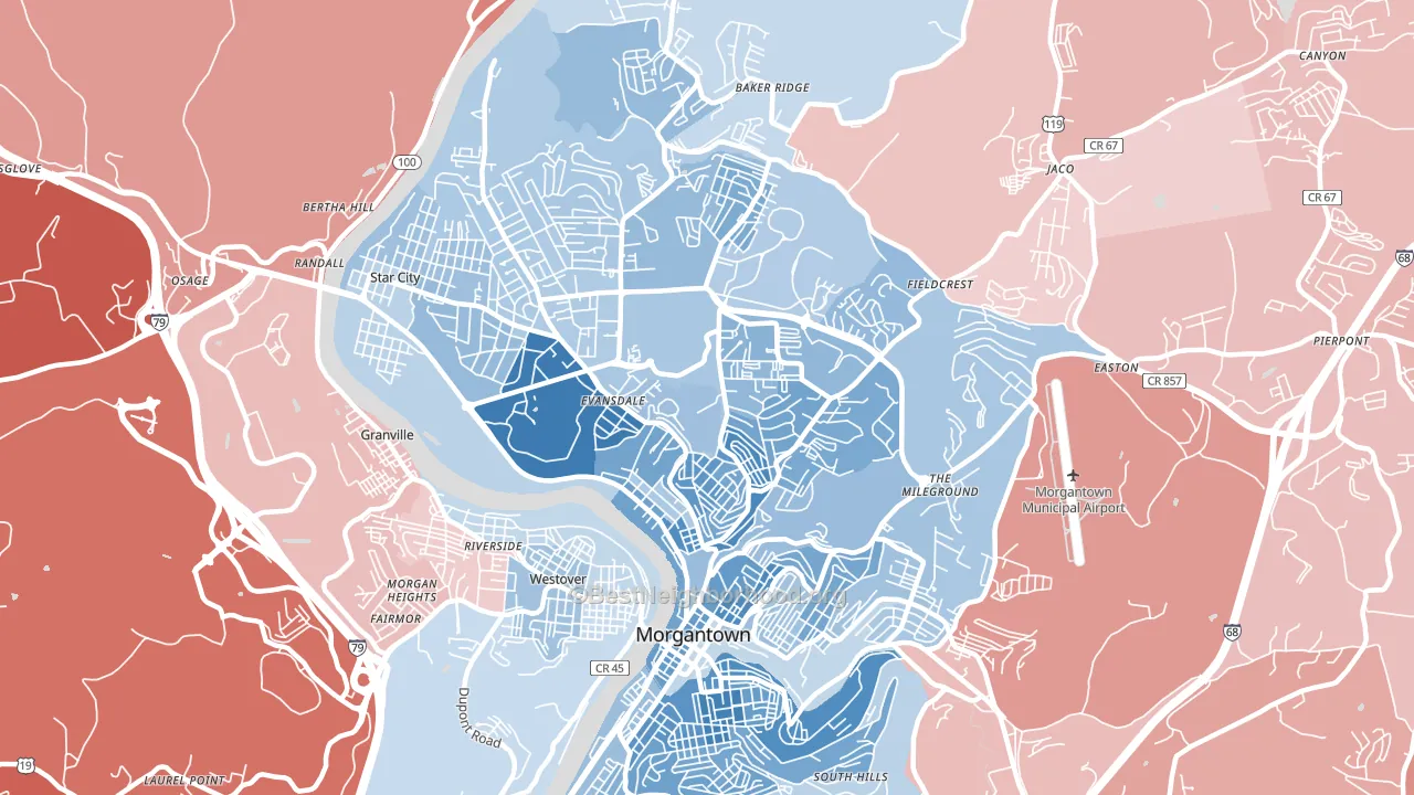 26505, WV block-group political-lean map