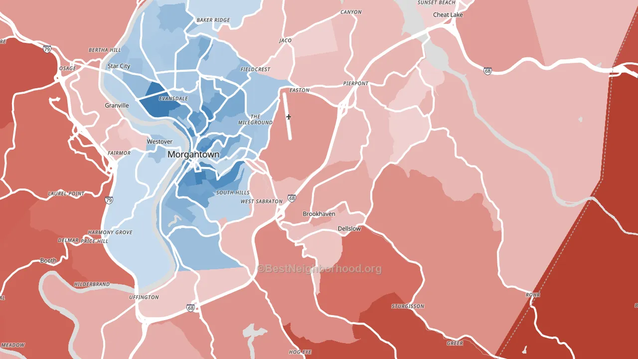 26508, WV block-group political-lean map