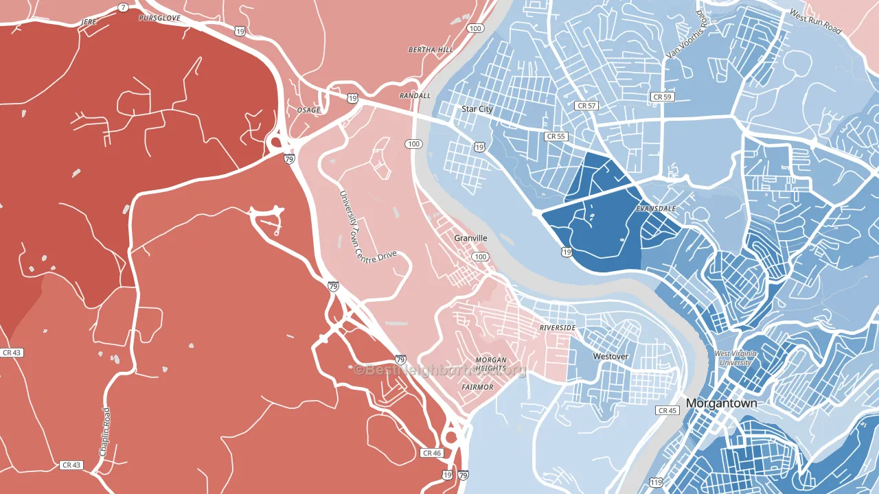 26534, WV block-group political-lean map