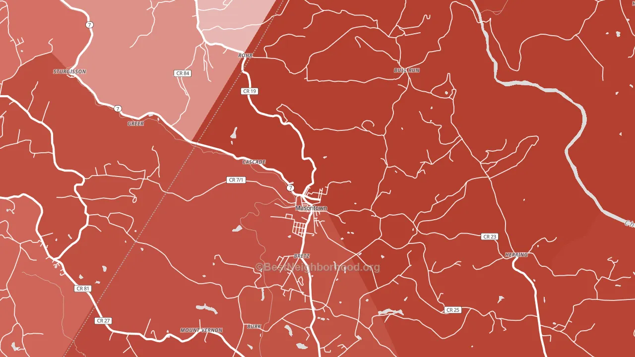 26542, WV block-group political-lean map