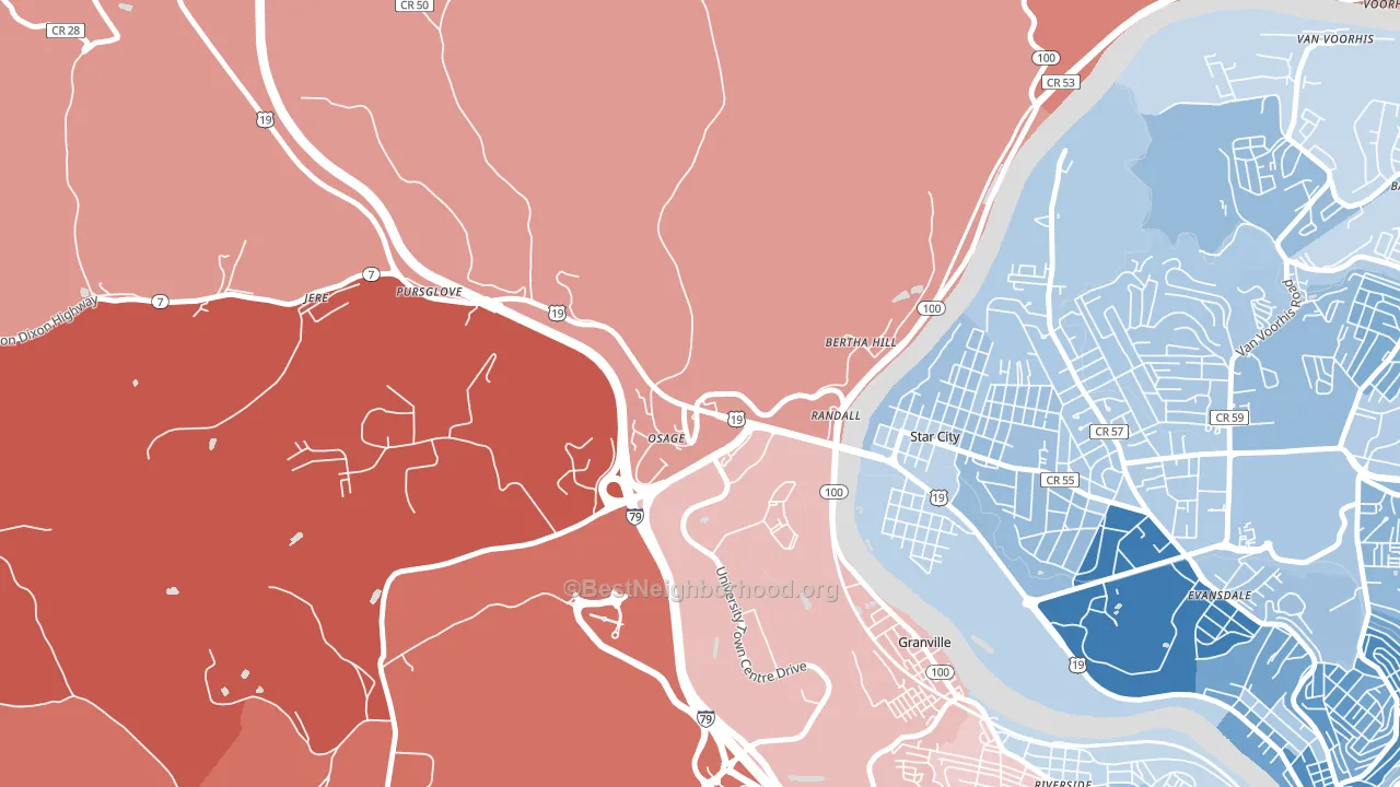26543, WV block-group political-lean map