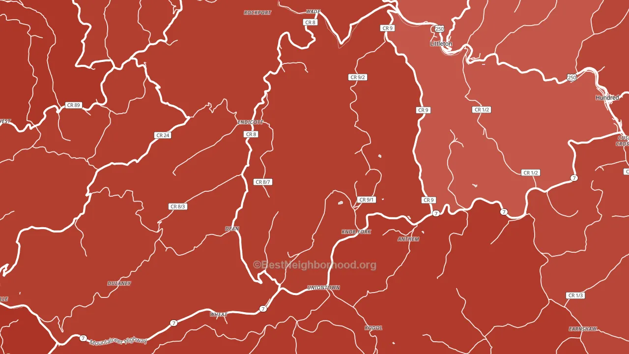26581, WV block-group political-lean map