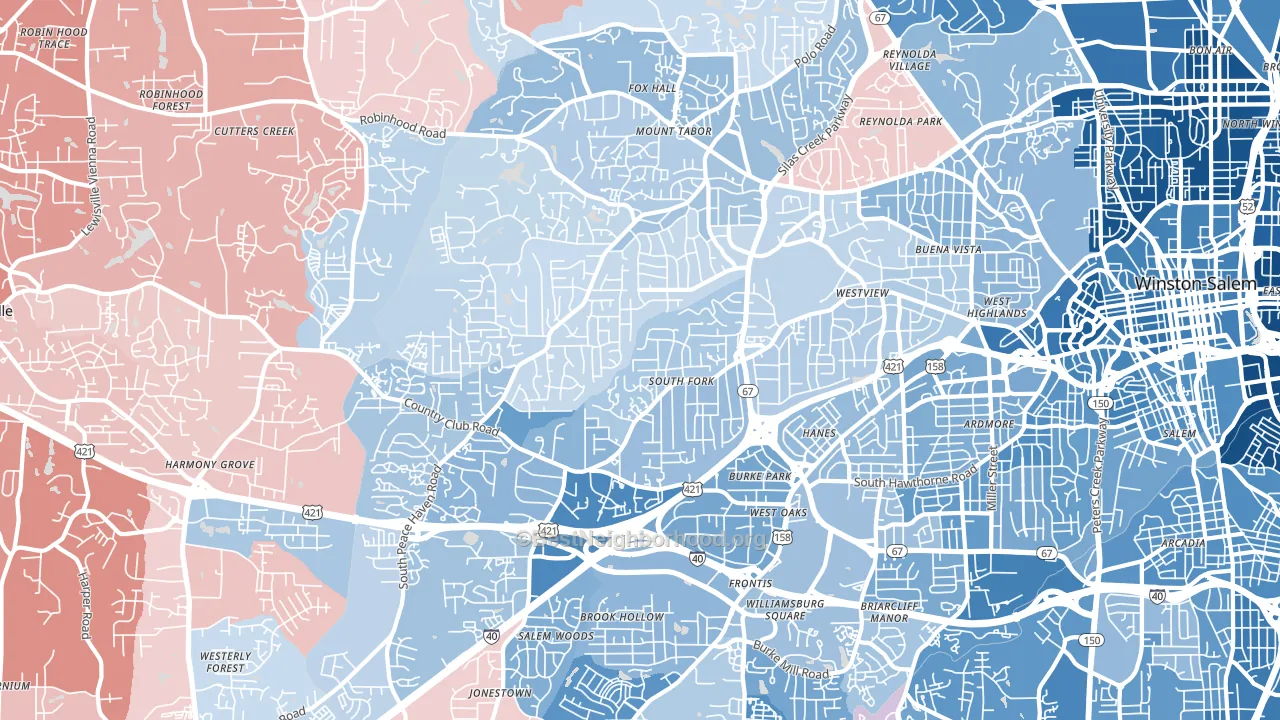 27104, NC block-group political-lean map