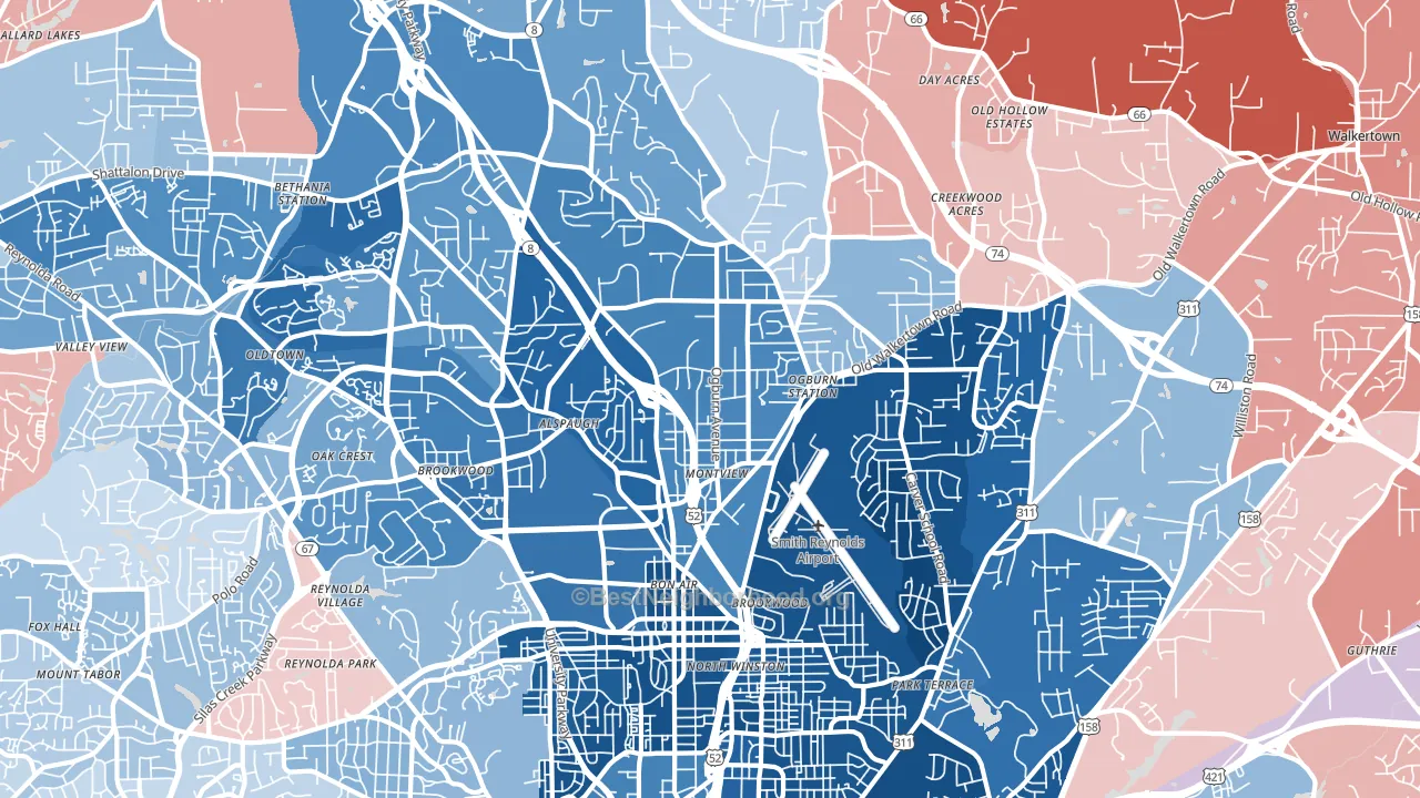 27105, NC block-group political-lean map