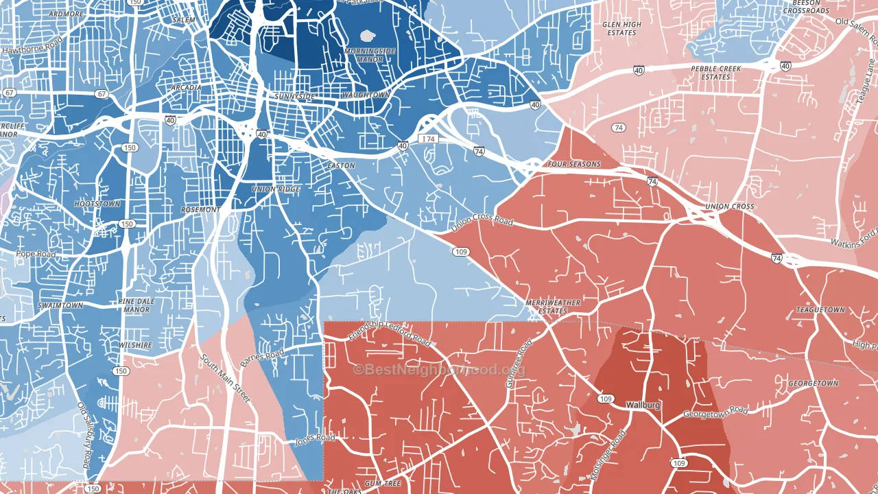 27107, NC block-group political-lean map