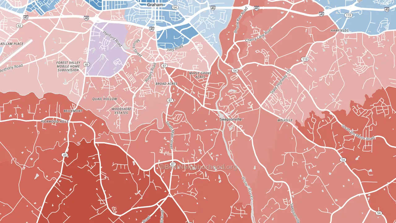 27253, NC block-group political-lean map