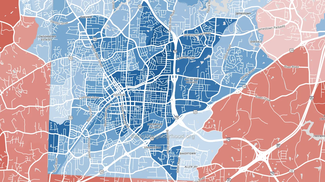 27260, NC block-group political-lean map