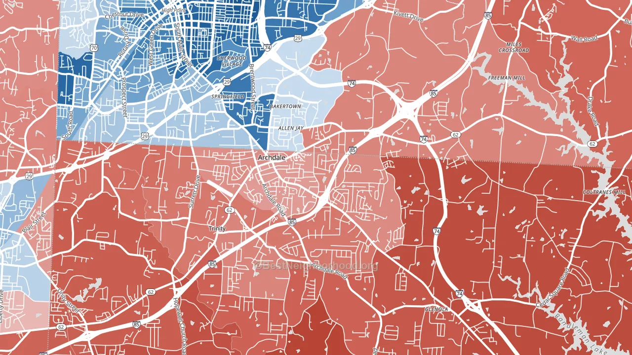 27263, NC block-group political-lean map