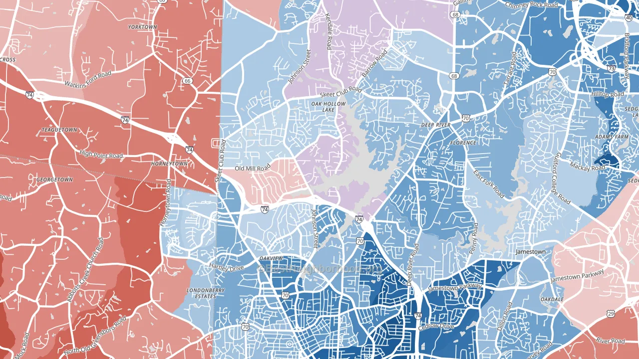 27265, NC block-group political-lean map