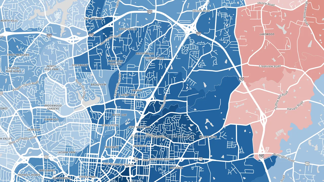 27405, NC block-group political-lean map