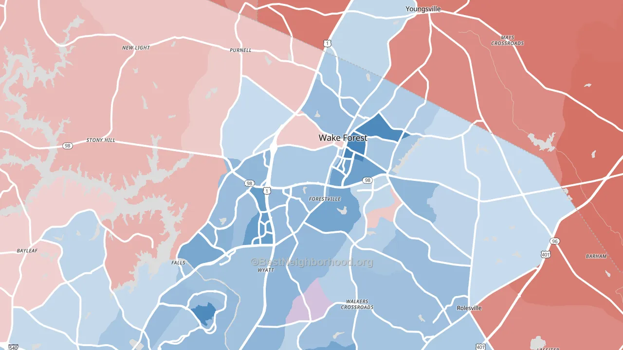 27587, NC block-group political-lean map