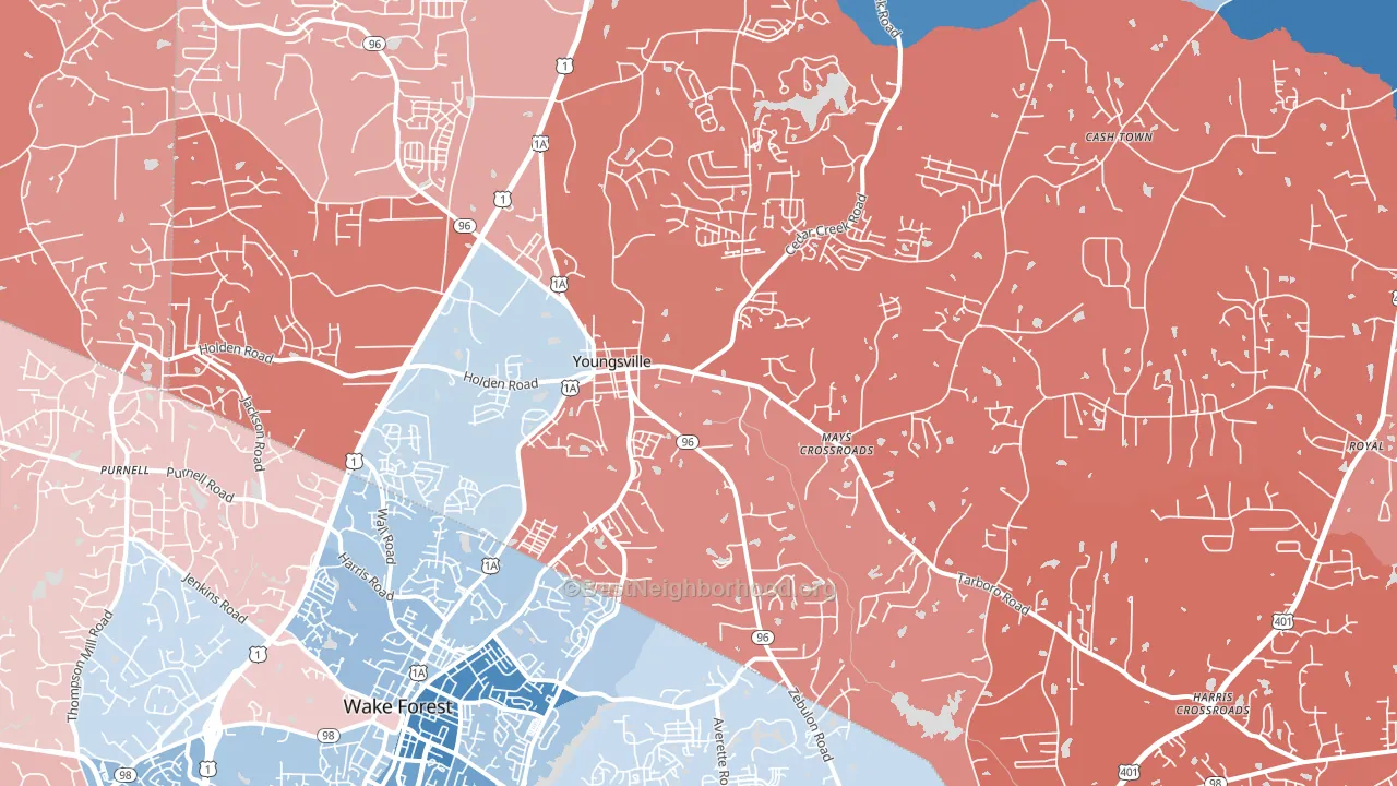 27596, NC block-group political-lean map