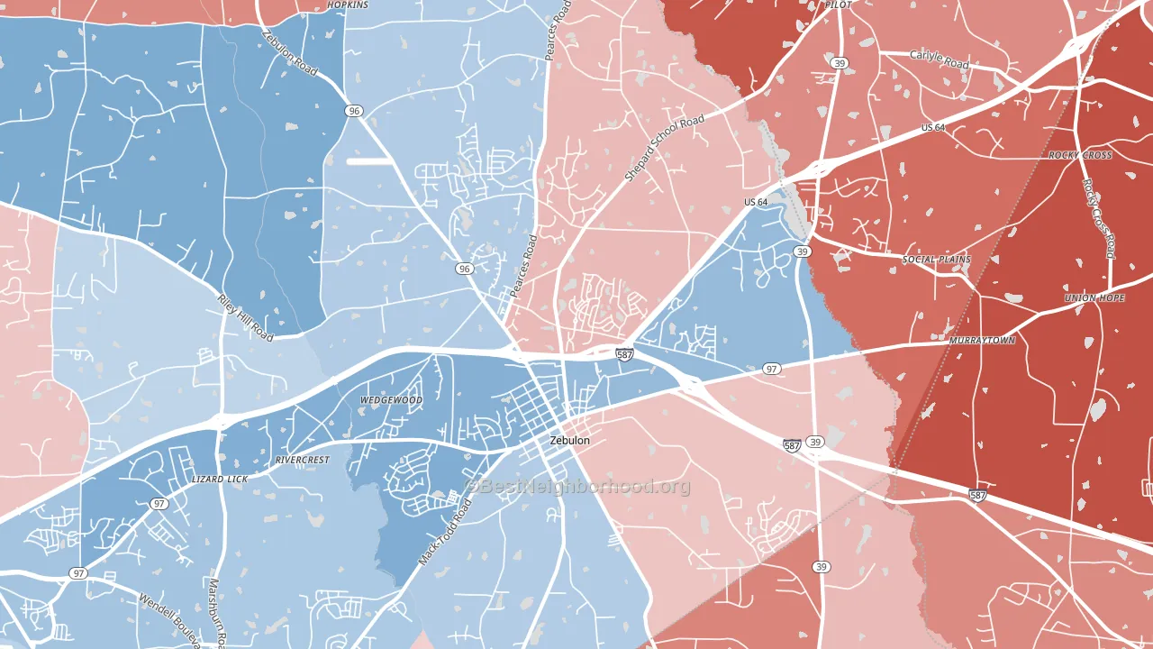 27597, NC block-group political-lean map