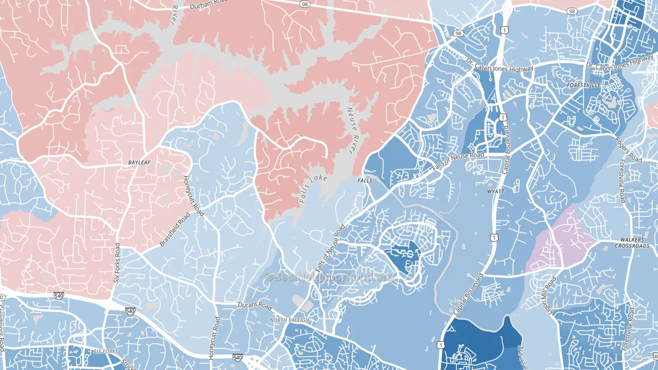27614, NC block-group political-lean map