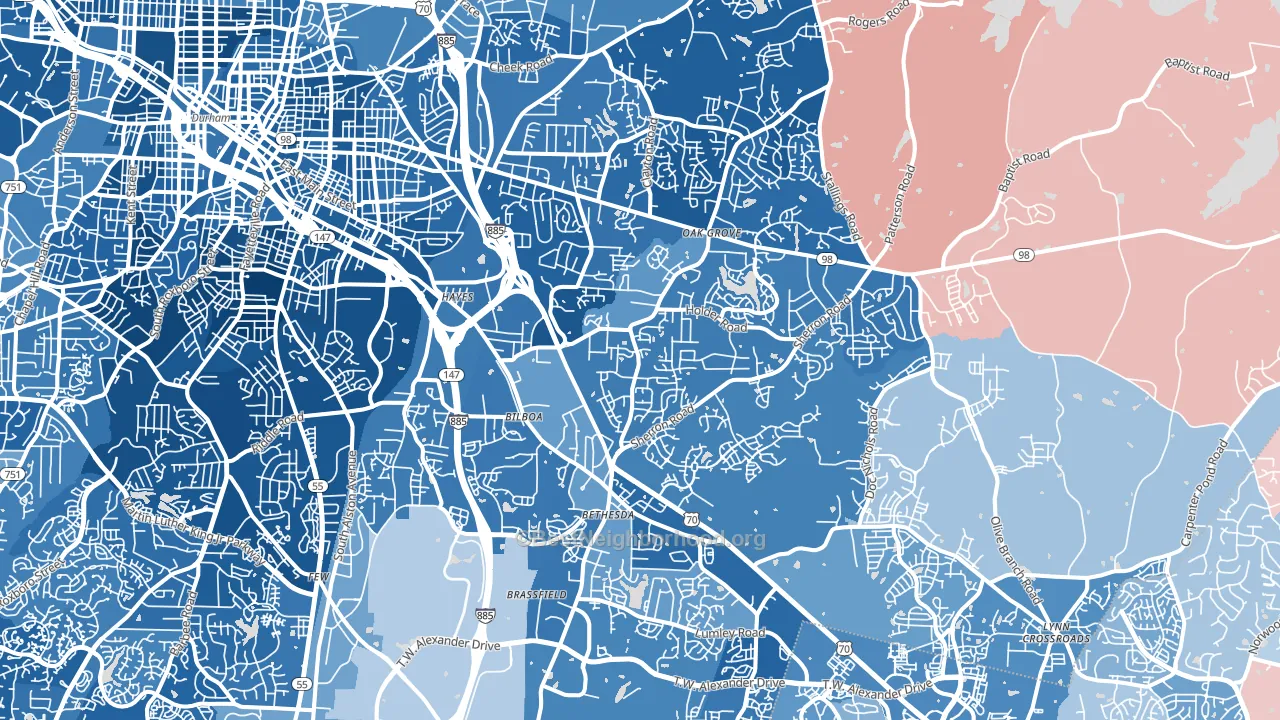 27703, NC block-group political-lean map